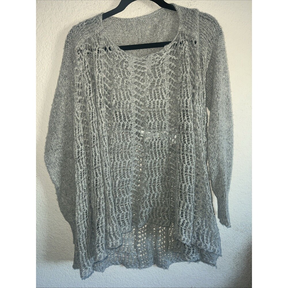 Simply Noelle Shirt Open Knit Crochet Oversize Sweater Baggy Gray S/m Tunic